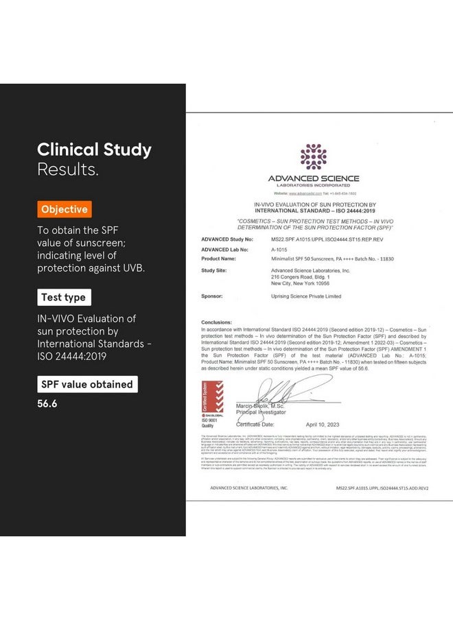 Minimalist Sunscreen SPF 50 PA++++ | Clinically Tested in US (In-Vivo) | Lightweight with Multi-Vitamins | No White Cast | Broad Spectrum | For Women & Men | 100g (Pack of 1)