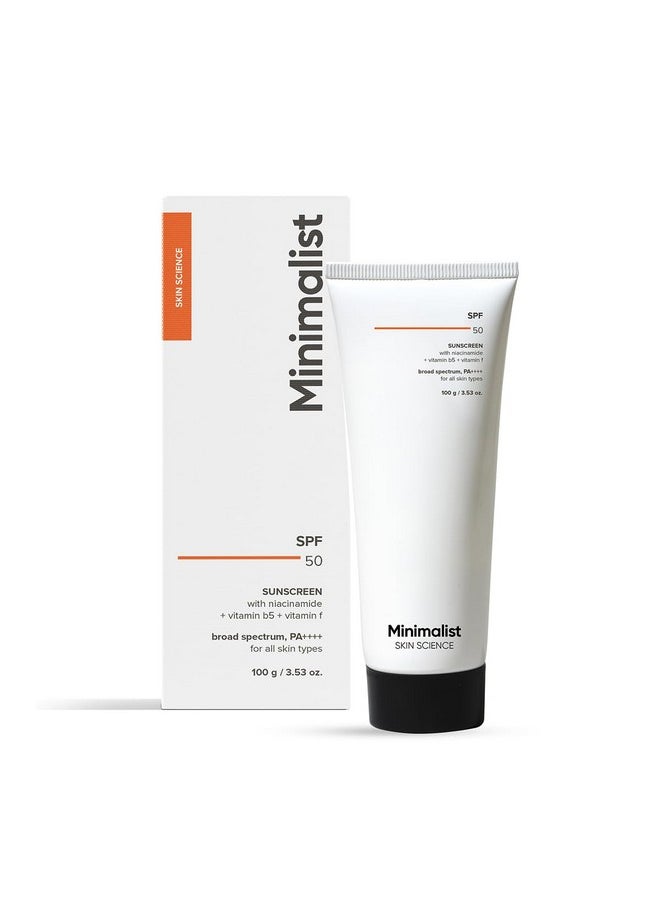Minimalist Sunscreen SPF 50 PA++++ | Clinically Tested in US (In-Vivo) | Lightweight with Multi-Vitamins | No White Cast | Broad Spectrum | For Women & Men | 100g (Pack of 1)