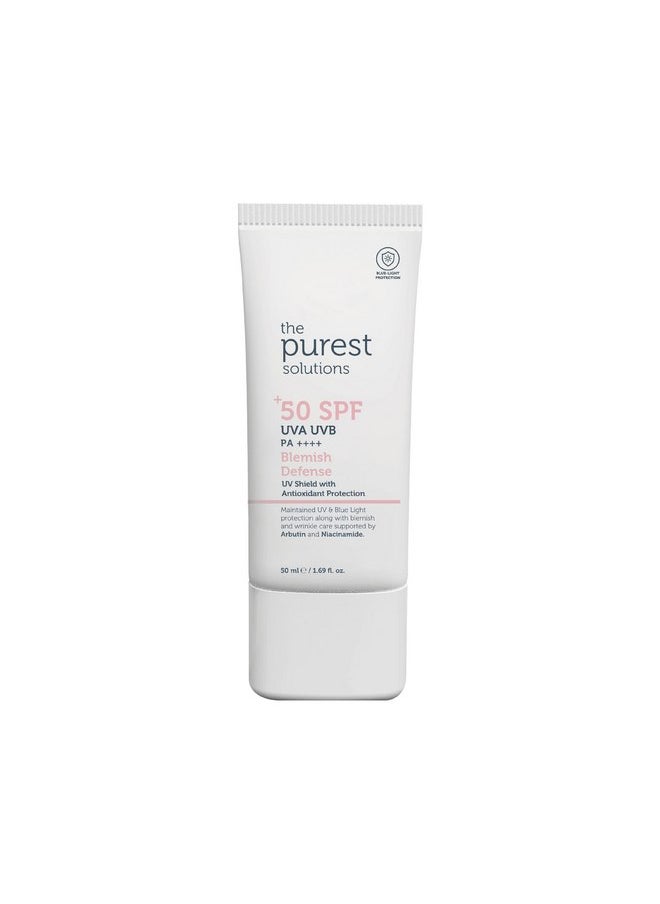 The Purest Solutions Blemish Defense (UV Shield with Antioxidant Protection SPF 50+) - 8h UVA Protection, Arbutin & Niacinamide for Skin Tone Harmonization and Moisturizers - Vegan (50 ml)