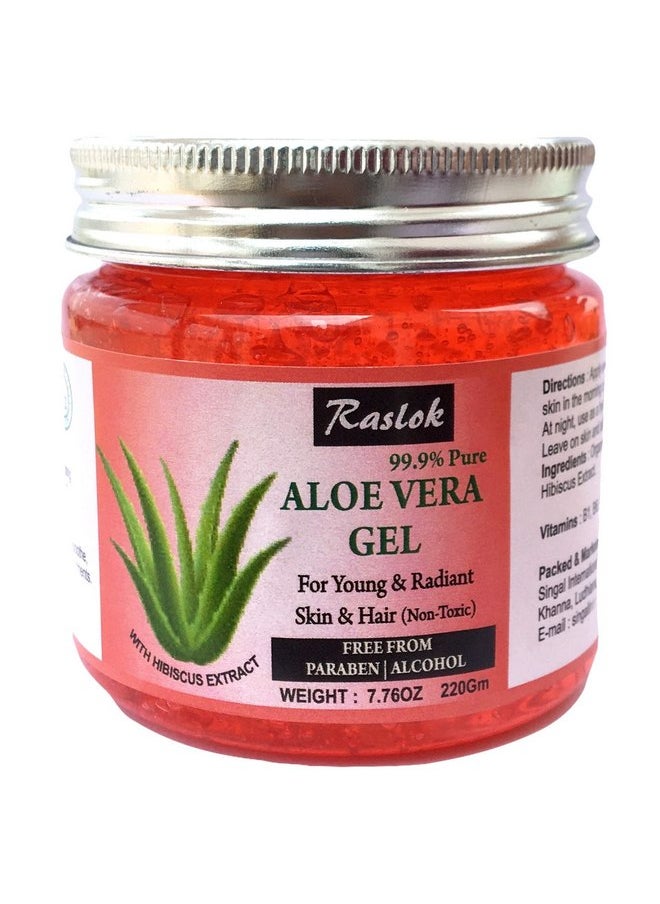 Raslok Aloe Vera Gel Pure Natural Organic Aloe Gel For Moisturizing Face Skin & Hair Care (Hibiscus, 7.76 OZ)