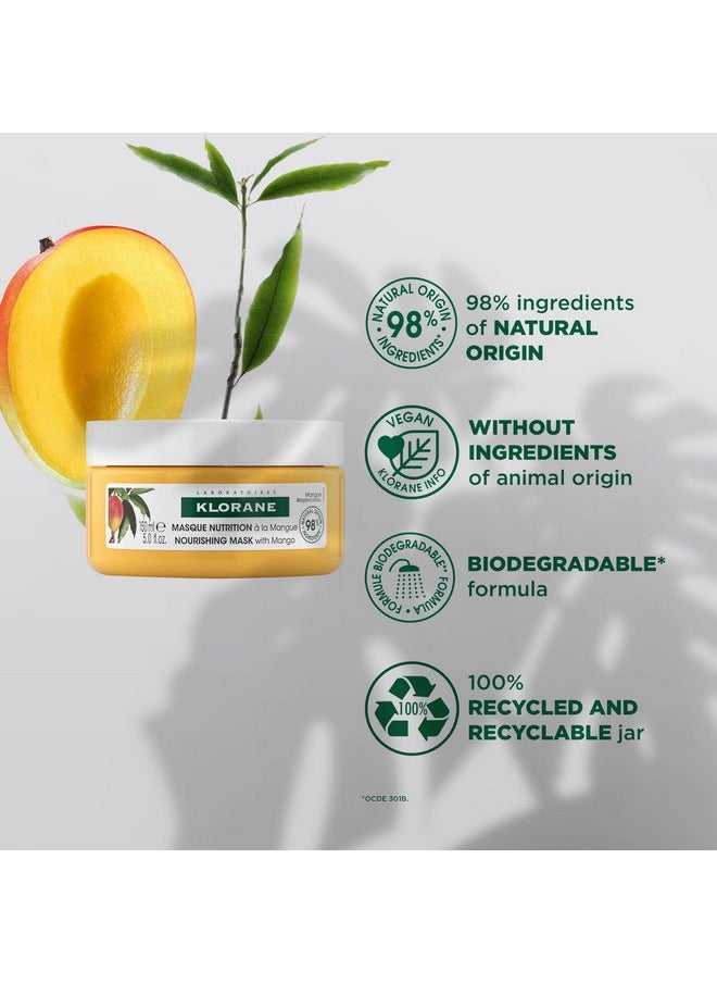 Klorane Nourishing 2-in-1 Mask with Mango, Deep Conditioning and Overnight Treatment for Dry Hair, Paraben, Silicone and Sulfate Free, Biodegradable, Vegan, 5 fl.oz.