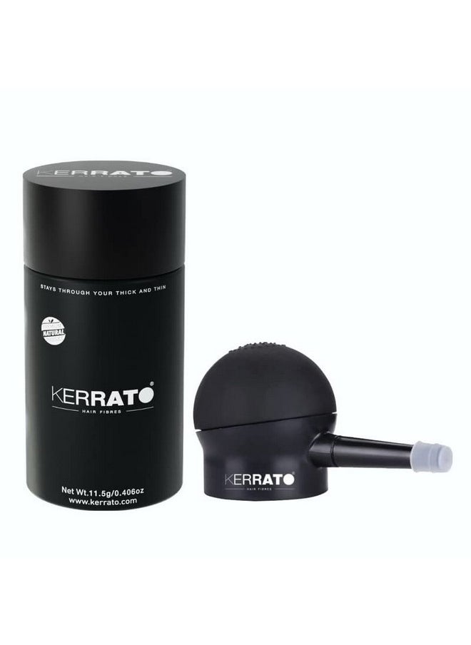 Kerrato Hair Fibres 11.5g (Jet Black) with Pump Applicator Combo Pack | Natural Keratin Hair Thickening Fibres for Men & Women | Conceal Thinning Hair Instantly | Hair Fiber Pump Applicator