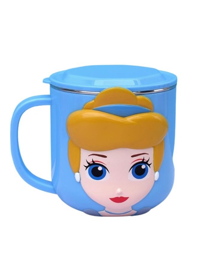 3D Princess Cinderella Blue Durable Stainless Steel Insulated Cup with Lid, 250ml