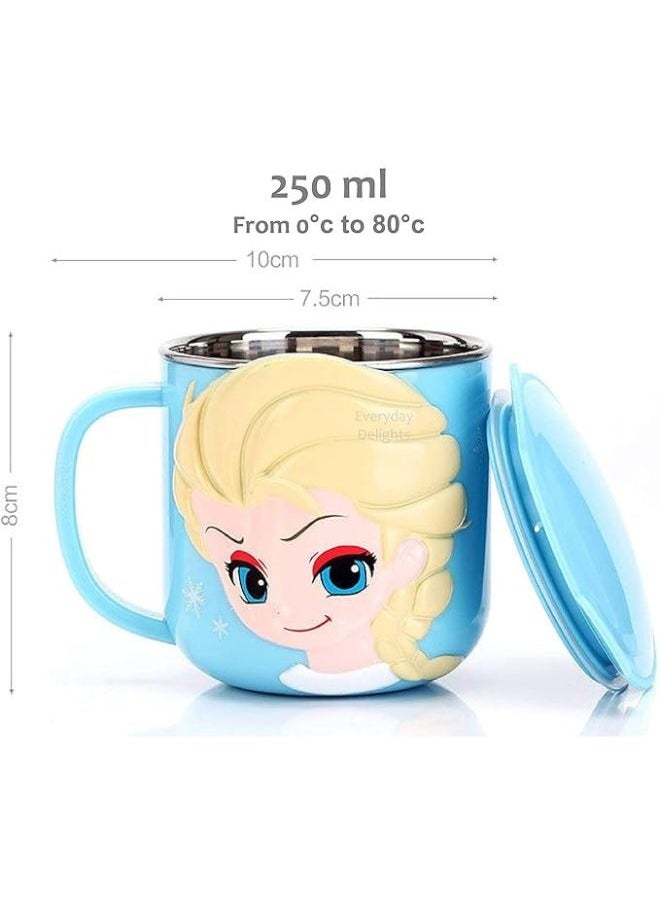 Disney Frozen Elsa Blue Stainless Steel Insulated 3D Cup with Lid, 250ml