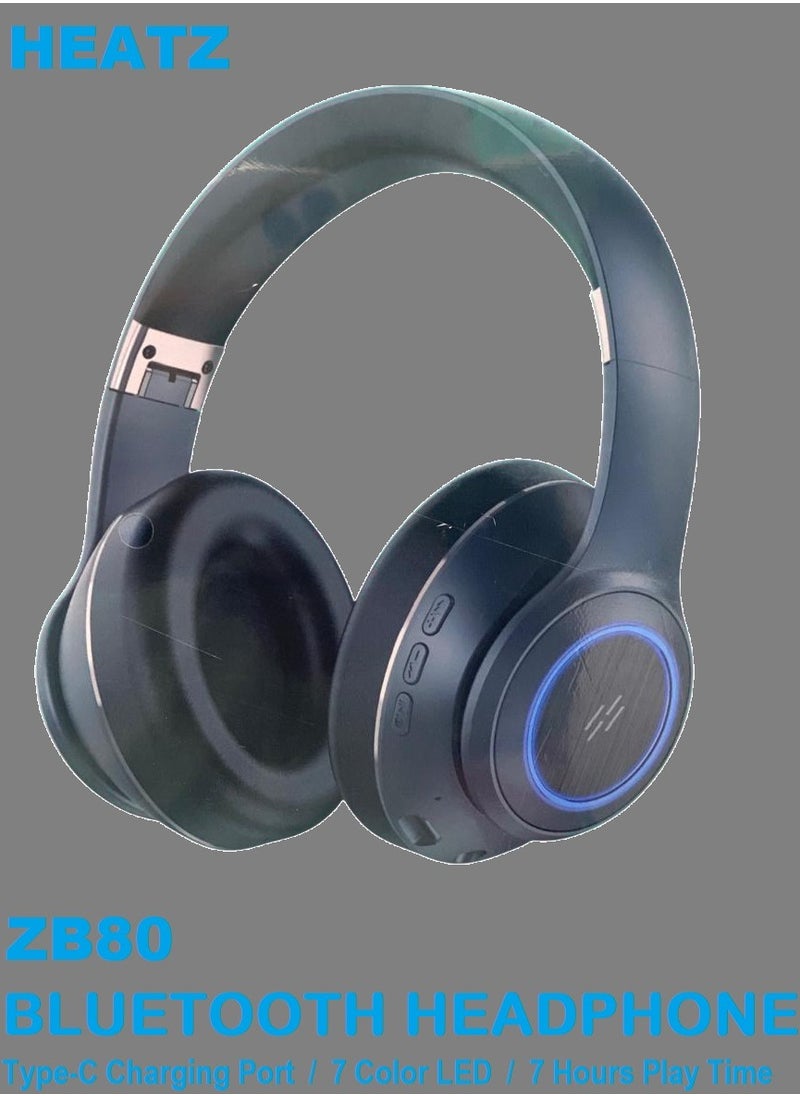 ZB80 BLUETOOTH HEADPHONE, TYPE-C CHARGING PORT, 7 COLOR LED, 7 HOURS PLAY TIME
