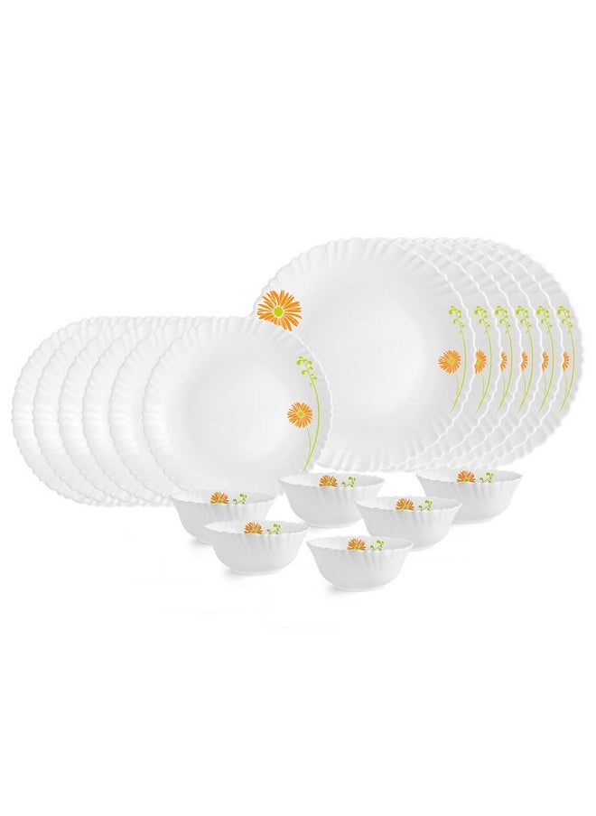 Cello Opalware Dazzle Livid Lilac Dinner Set, 18 Units, White