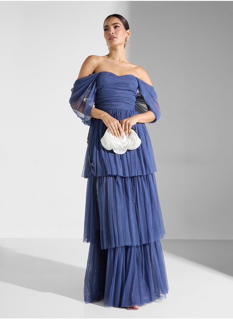 Ruffle Floral Off Shoulder Dress