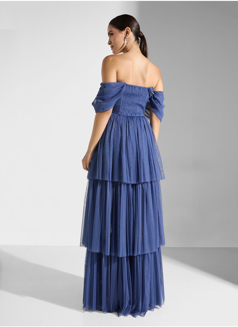 Ruffle Floral Off Shoulder Dress