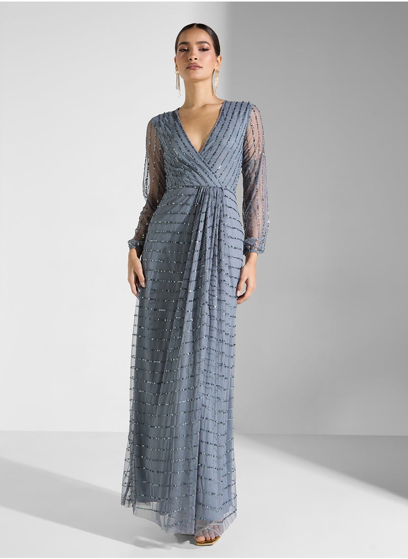 V-Neck Sequin Maxi Dress