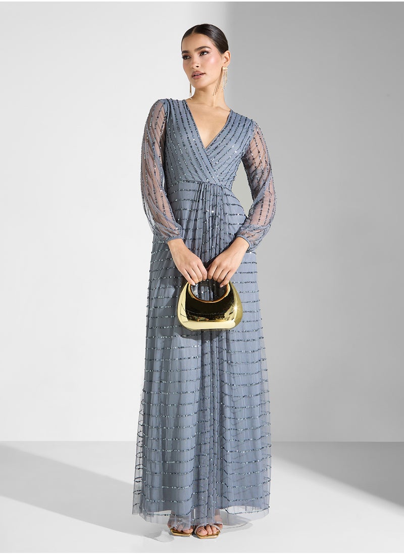 V-Neck Sequin Maxi Dress