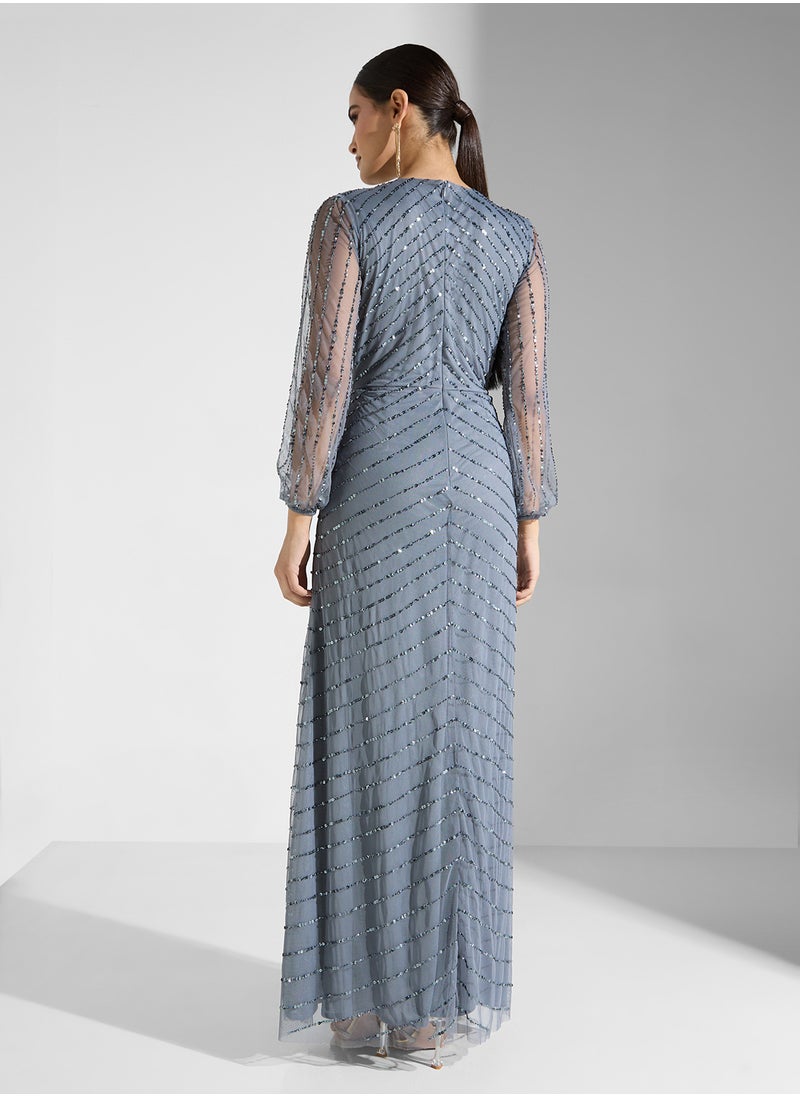 V-Neck Sequin Maxi Dress