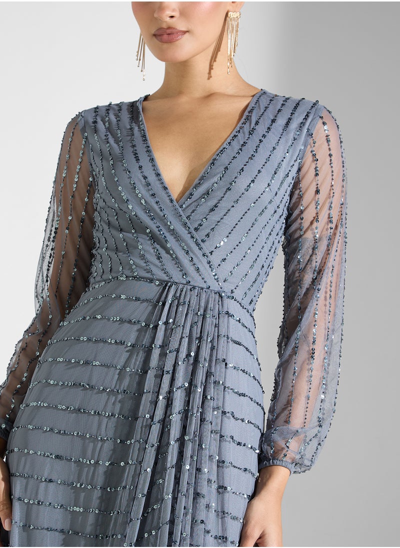 V-Neck Sequin Maxi Dress