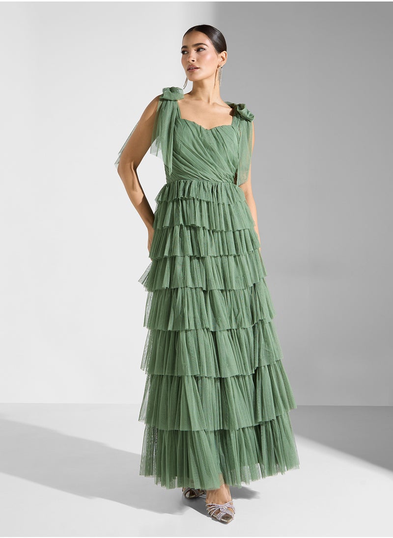 Frill Tie Detail Ruffle Dress