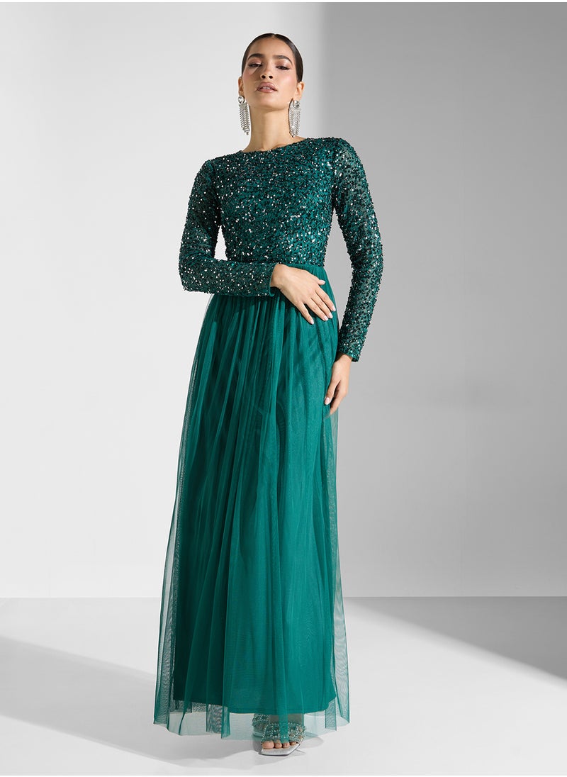 Crew Neck Sequin Maxi Dress