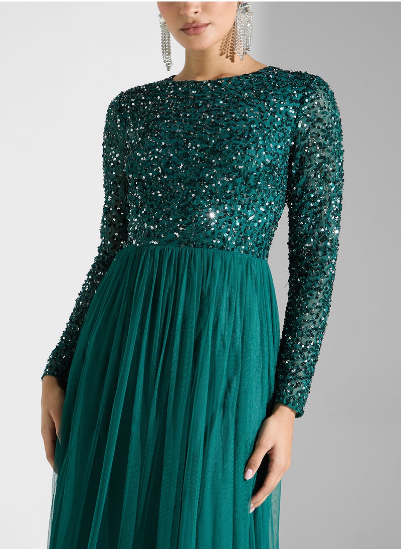 Crew Neck Sequin Maxi Dress