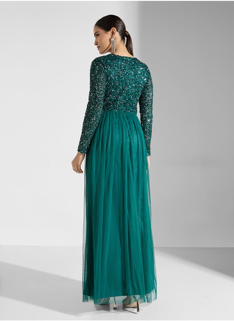 Crew Neck Sequin Maxi Dress