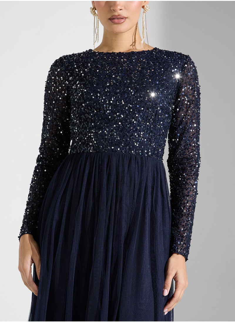 Sequin Bodice Gown Dress