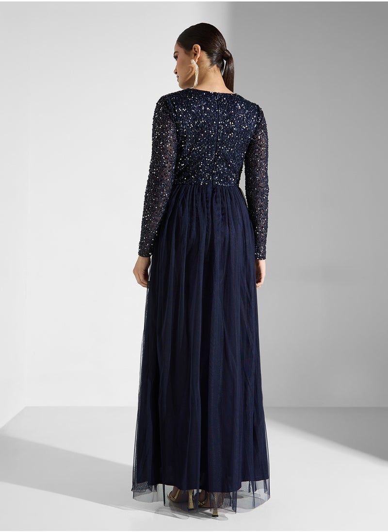 Sequin Bodice Gown Dress