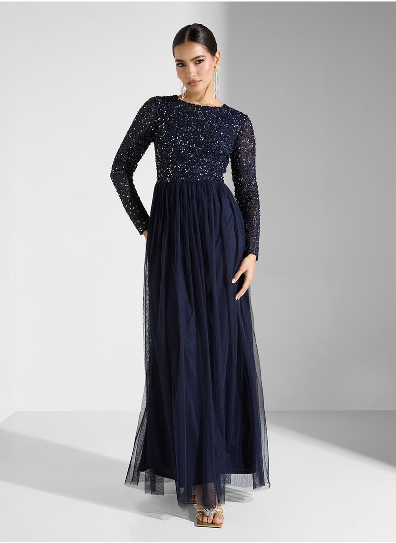 Crew Neck Sequin Maxi Dress