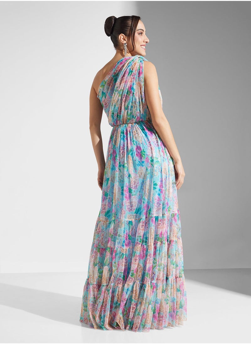 Floral One-Shoulder Dress