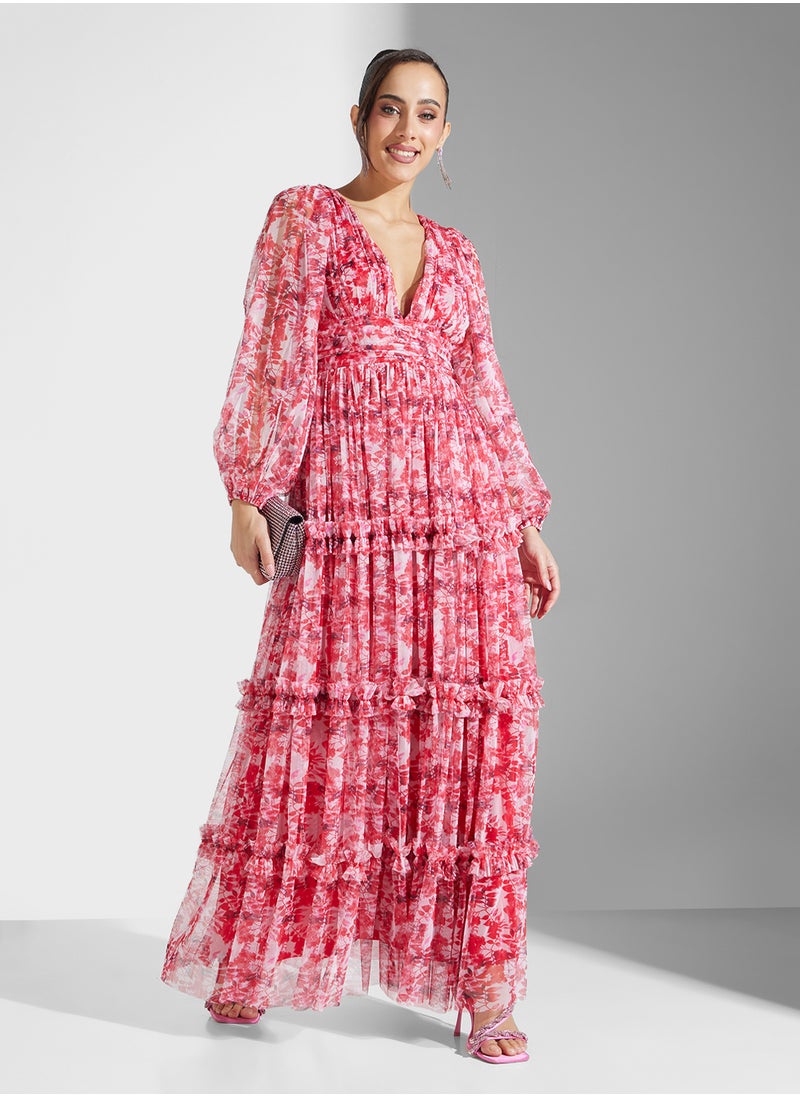 Floral Print Tiered Dress