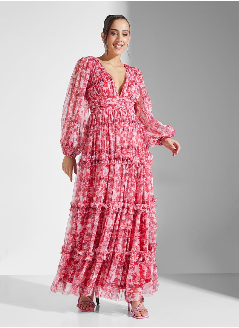 Floral Print Tiered Dress