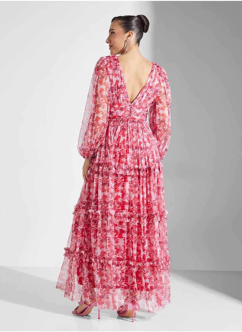 Floral Print Tiered Dress