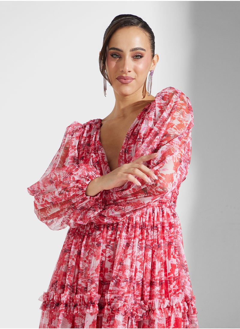 Floral Print Tiered Dress
