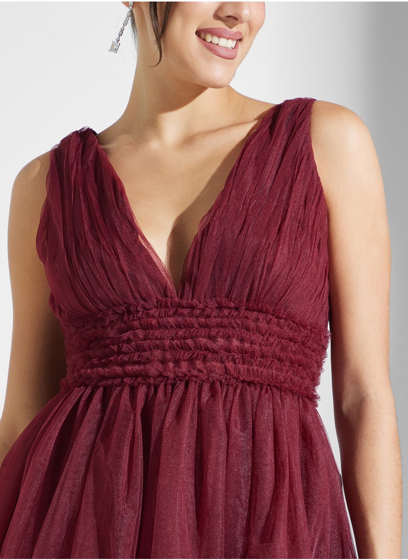 V-Neck Ruffles Dress