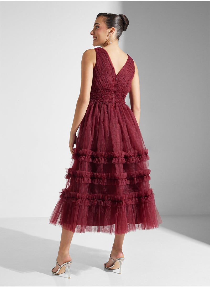 V-Neck Ruffles Dress