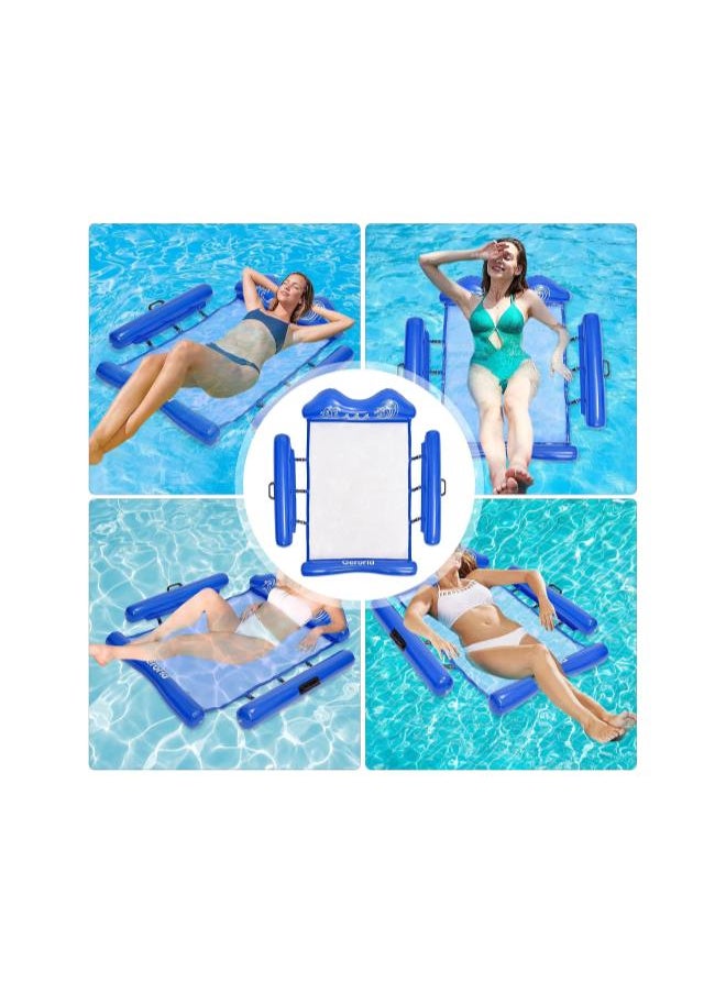 Inflatable Floating Row Pool Hammock, Floating Bed with Headrest and Armrest, Durable Portable Water Recreation Lounge Chair, Portable Water Hammock Lounge with Air Pump