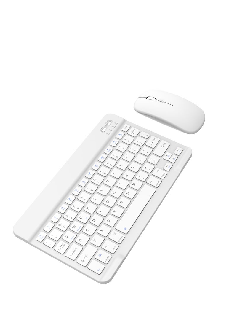 Universal Wireless Keyboard & Mouse Combo with Arabic & English Ergonomic Design and Silent Typing Keys Ultra Slim Design Compatible with Android Apple iPad IOS Windows & Mac (White)