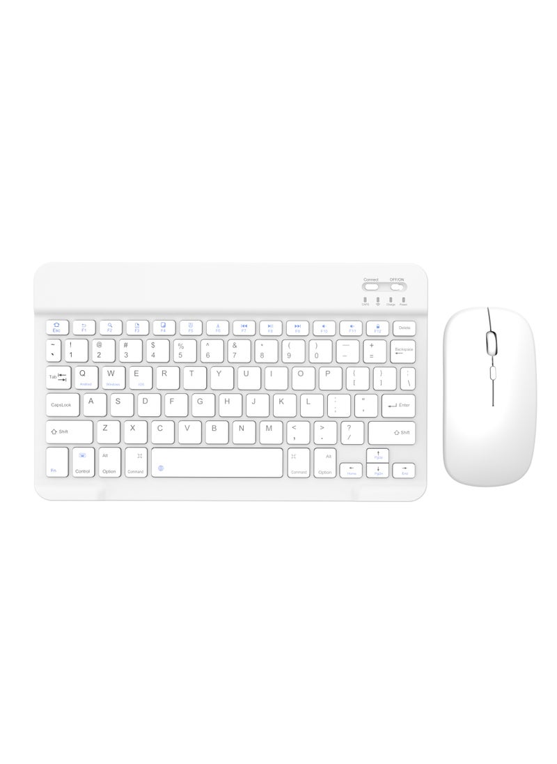 Universal Wireless Keyboard & Mouse Combo with Arabic & English Ergonomic Design and Silent Typing Keys Ultra Slim Design Compatible with Android Apple iPad IOS Windows & Mac (White)