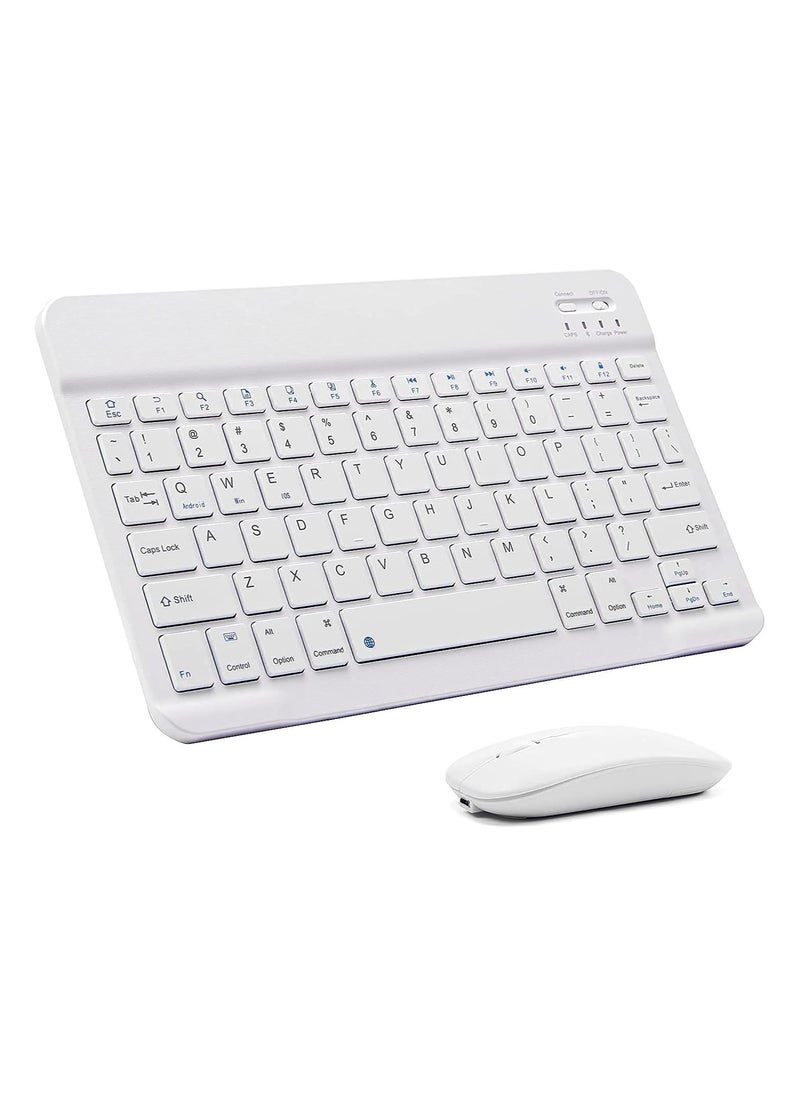 Universal Wireless Keyboard & Mouse Combo with Arabic & English Ergonomic Design and Silent Typing Keys Ultra Slim Design Compatible with Android Apple iPad IOS Windows & Mac (White)