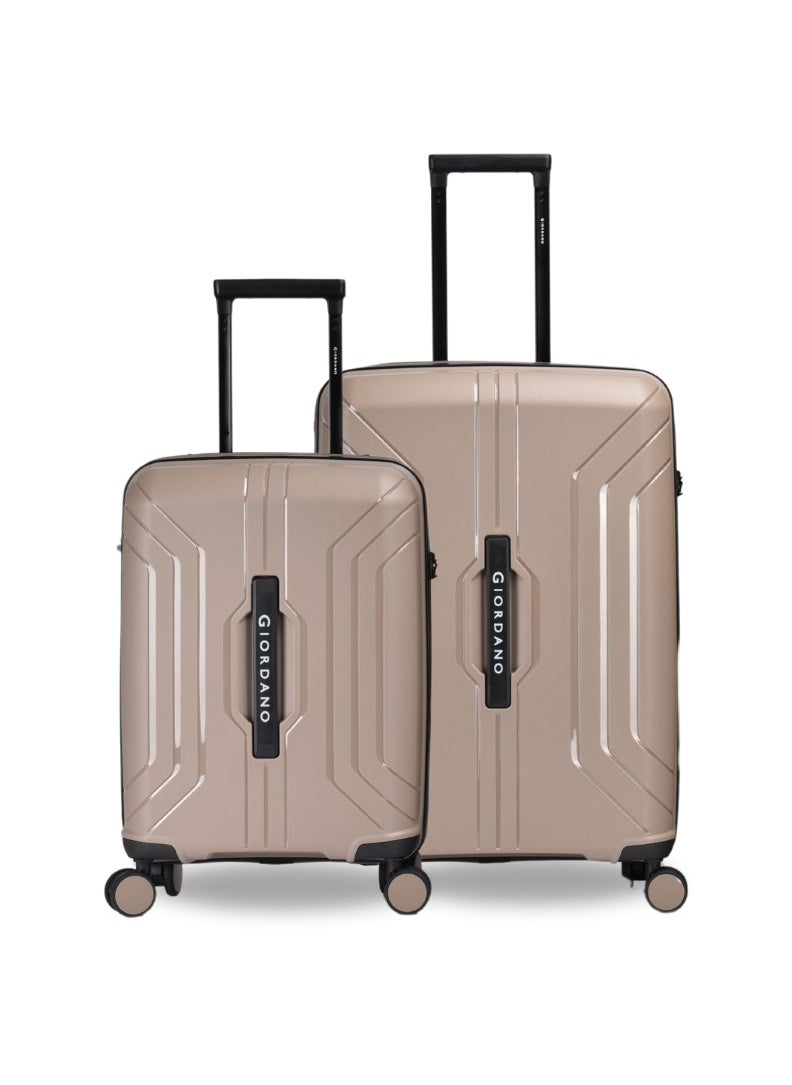 Giordano Luggage Sets of 2 Hard Shell PP Durable Lightweight Carry on & Checked Suitcase with Double Spinner Wheels, Secure Combination Lock Trolley, Unbreakable Hardcase Suitcase 2 Pcs Beige (S+M)