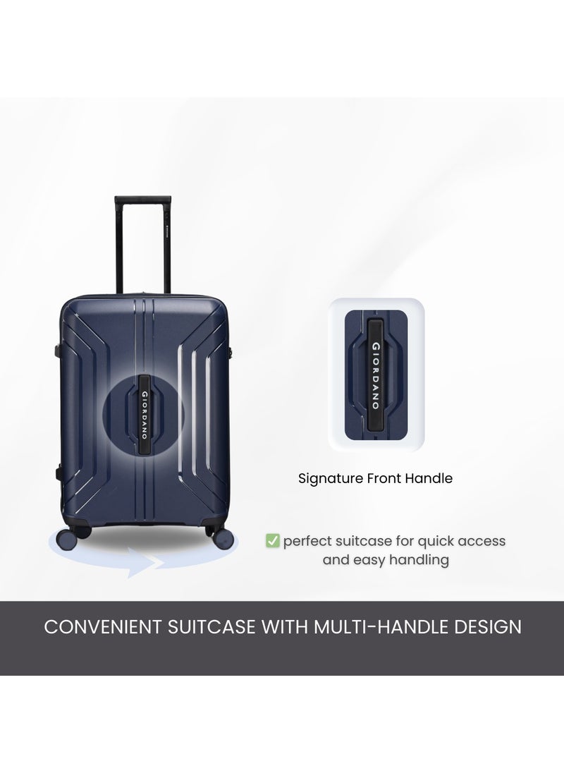 Giordano Luggage Sets of 3 Hard Shell PP Durable Lightweight Carry on Travel Suitcase with Double Spinner Wheels, Secure Combination Lock Trolley Bag, Unbreakable Hardcase Suitcase Set Navy (S+M+L)
