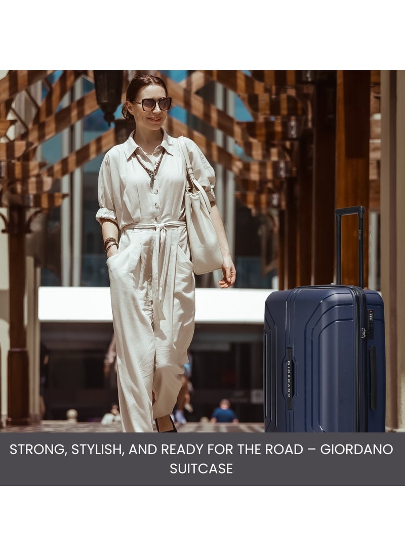 Giordano Luggage Sets of 3 Hard Shell PP Durable Lightweight Carry on Travel Suitcase with Double Spinner Wheels, Secure Combination Lock Trolley Bag, Unbreakable Hardcase Suitcase Set Navy (S+M+L)