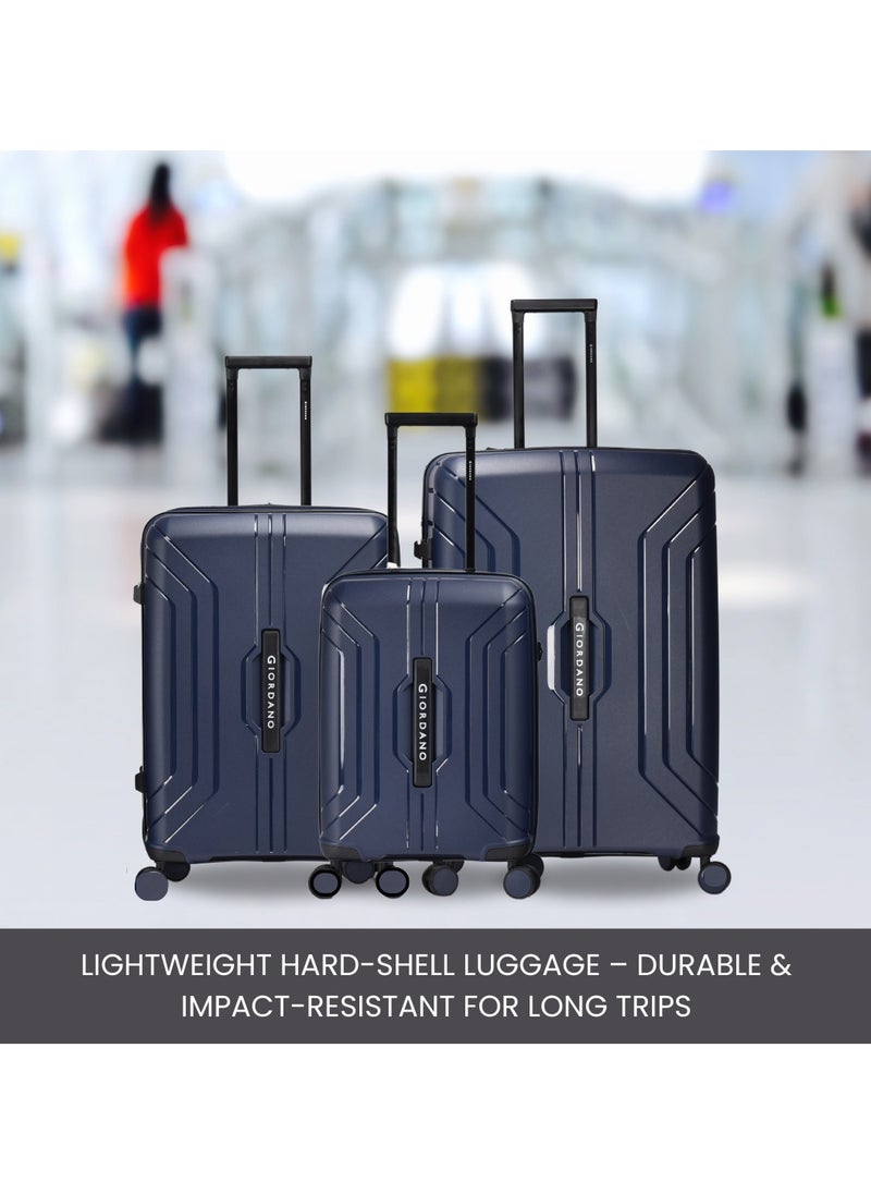 Giordano Luggage Sets of 2 Hard Shell PP Durable Lightweight Checked Suitcase with Double Spinner Wheels, Secure Combination Lock Travel Bag, Unbreakable Hardcase Suitcase 2 Pcs Navy (M+L)