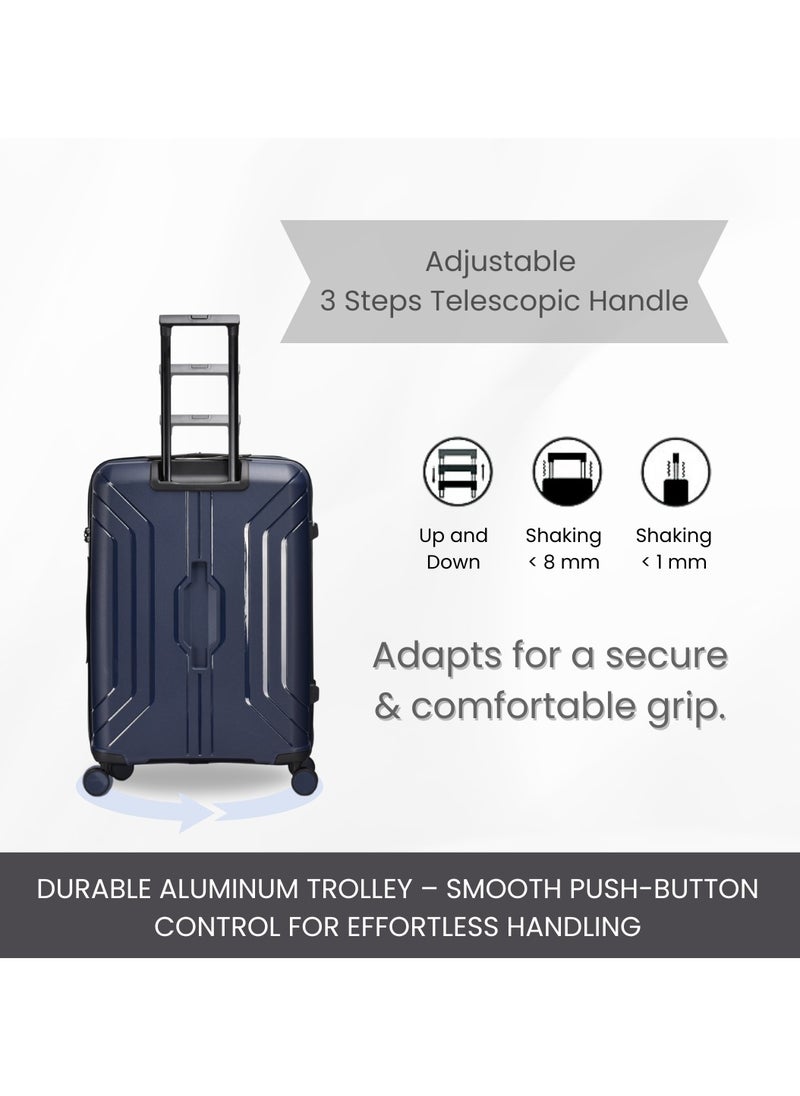 Giordano Luggage Sets of 2 Hard Shell PP Durable Lightweight Checked Suitcase with Double Spinner Wheels, Secure Combination Lock Travel Bag, Unbreakable Hardcase Suitcase 2 Pcs Navy (M+L)