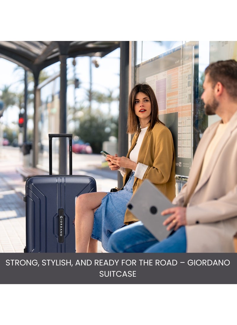 Giordano Luggage Sets of 2 Hard Shell PP Durable Lightweight Checked Suitcase with Double Spinner Wheels, Secure Combination Lock Travel Bag, Unbreakable Hardcase Suitcase 2 Pcs Navy (M+L)