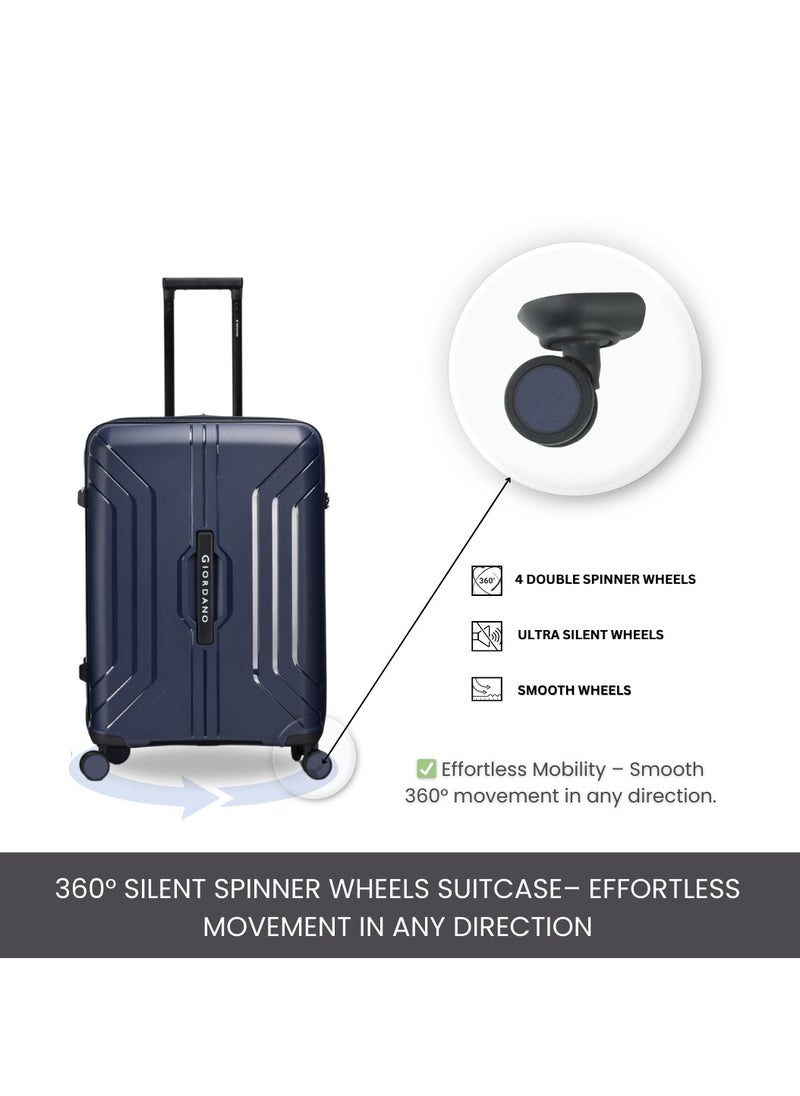 Giordano Luggage Sets of 2 Hard Shell PP Durable Lightweight Checked Suitcase with Double Spinner Wheels, Secure Combination Lock Travel Bag, Unbreakable Hardcase Suitcase 2 Pcs Navy (M+L)