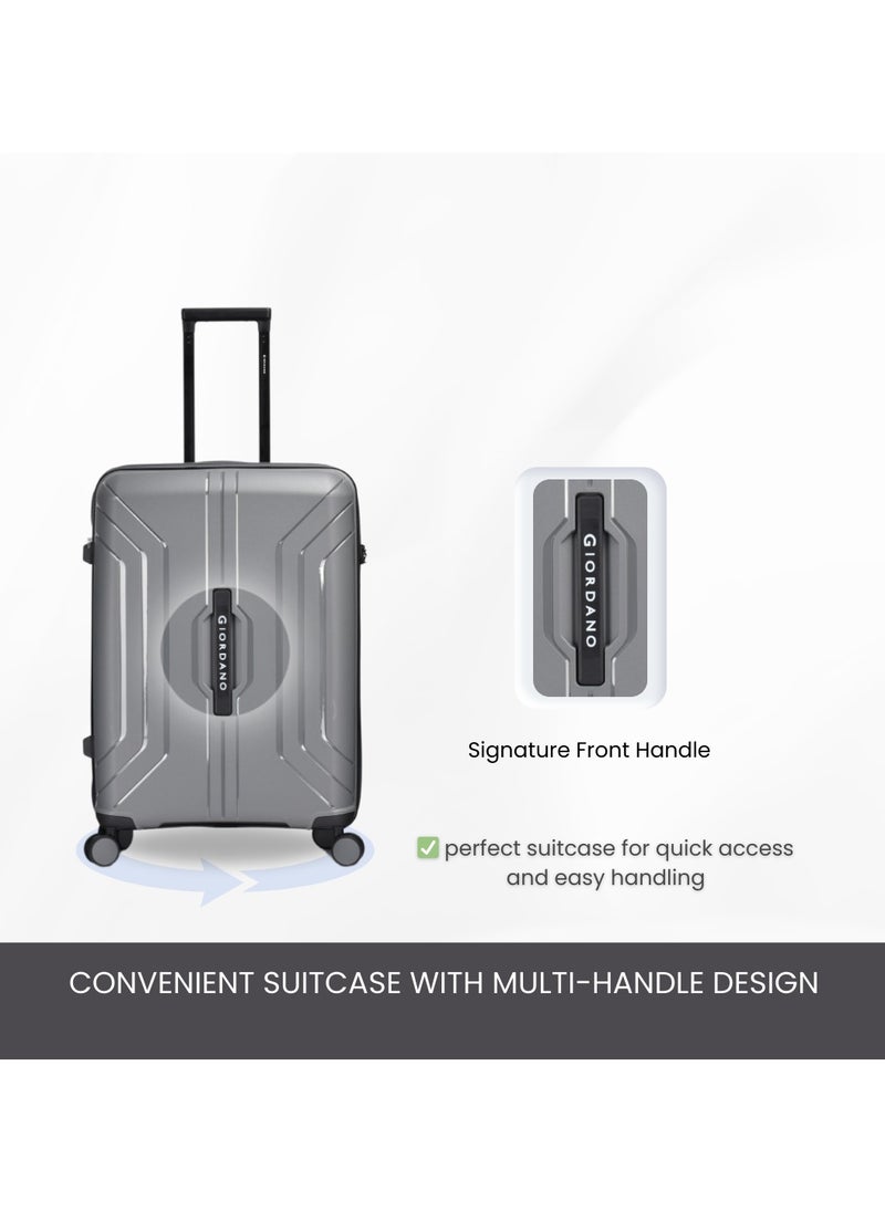 Giordano Luggage Sets of 2 Hard Shell PP Durable Lightweight Carry on & Checked Suitcase with Double Spinner Wheels, Secure Combination Lock Trolley, Unbreakable Hardcase Suitcase 2 Pcs Grey (S+M)