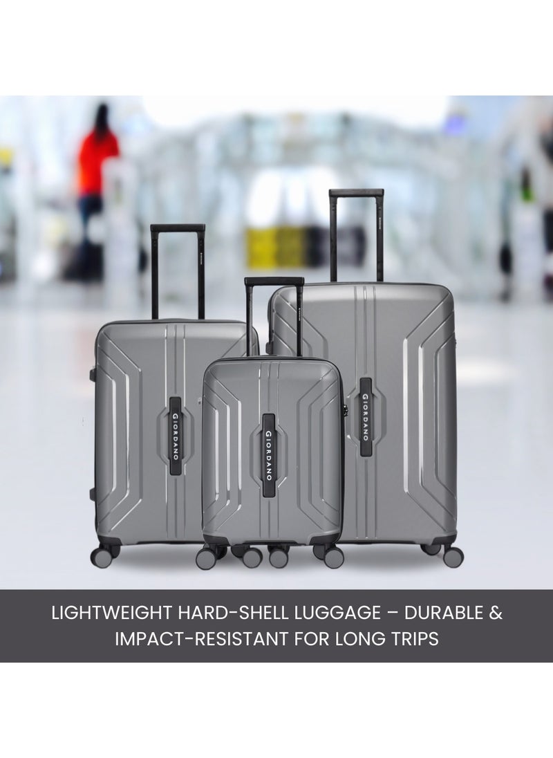 Giordano Luggage Sets of 2 Hard Shell PP Durable Lightweight Carry on & Checked Suitcase with Double Spinner Wheels, Secure Combination Lock Trolley, Unbreakable Hardcase Suitcase 2 Pcs Grey (S+M)