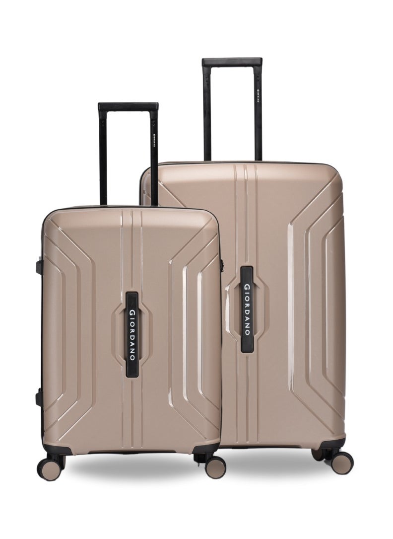 Giordano Luggage Sets of 2 Hard Shell PP Durable Lightweight Checked Suitcase with Double Spinner Wheels, Secure Combination Lock Travel Bag, Unbreakable Hardcase Suitcase 2 Pcs Beige (M+L)