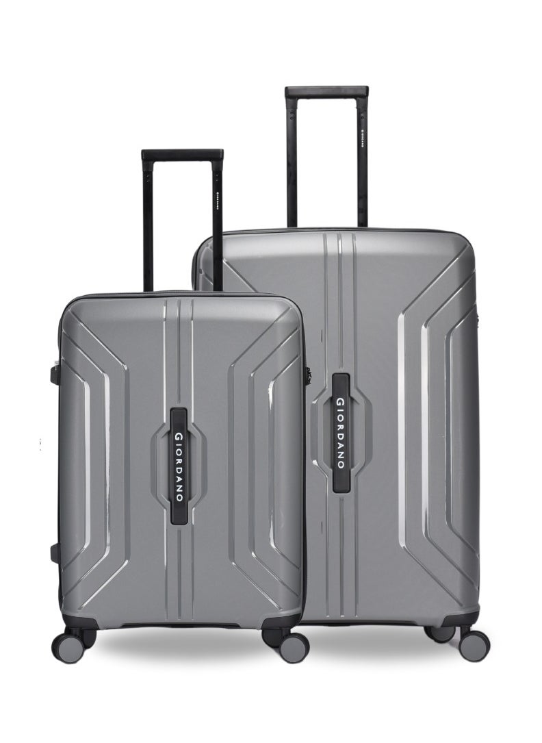 Giordano Luggage Sets of 2 Hard Shell PP Durable Lightweight Checked Suitcase with Double Spinner Wheels, Secure Combination Lock Travel Bag, Unbreakable Hardcase Suitcase 2 Pcs Grey (M+L)