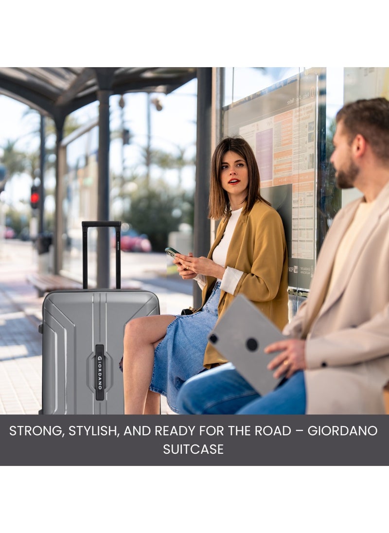 Giordano Luggage Sets of 2 Hard Shell PP Durable Lightweight Checked Suitcase with Double Spinner Wheels, Secure Combination Lock Travel Bag, Unbreakable Hardcase Suitcase 2 Pcs Grey (M+L)