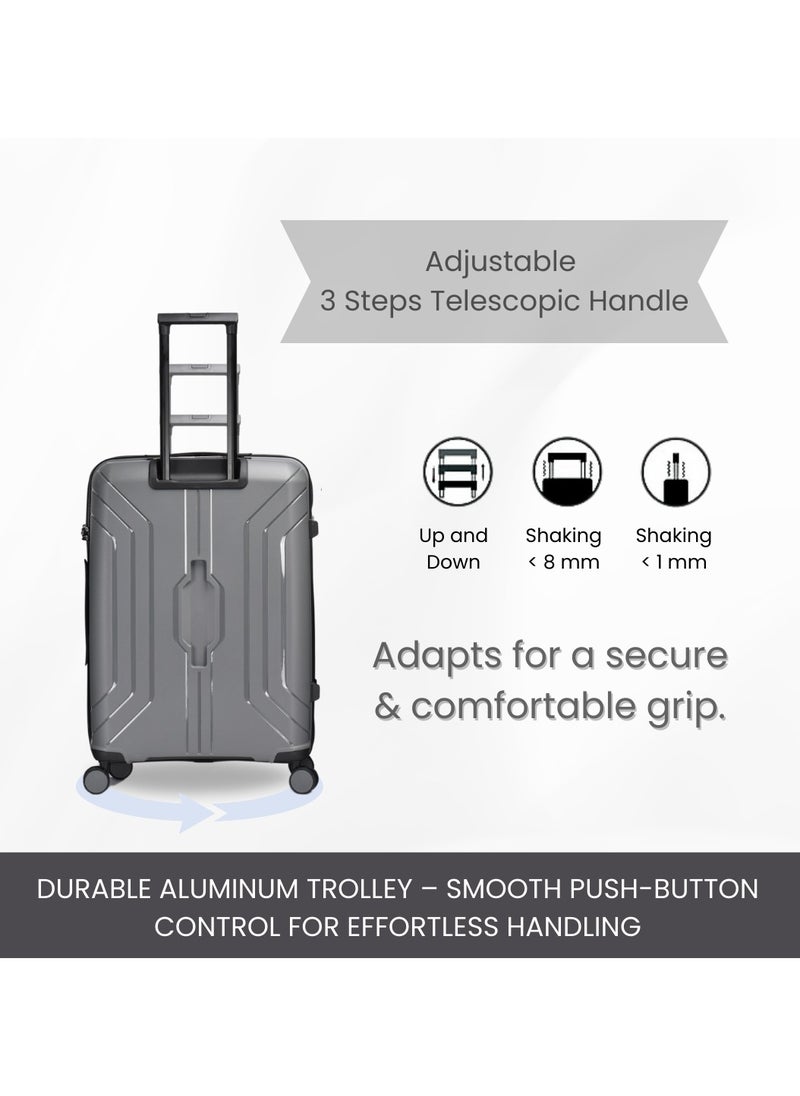Giordano Luggage Sets of 2 Hard Shell PP Durable Lightweight Checked Suitcase with Double Spinner Wheels, Secure Combination Lock Travel Bag, Unbreakable Hardcase Suitcase 2 Pcs Grey (M+L)
