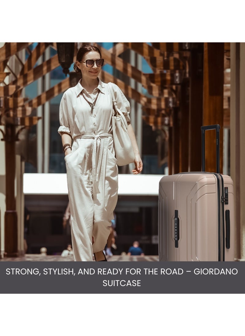 Giordano Luggage Sets of 2 Hard Shell PP Durable Lightweight Carry on & Checked Suitcase with Double Spinner Wheels, Secure Combination Lock Travel Bag, Unbreakable Hardcase Suitcase 2 Pcs Beige (S+L)