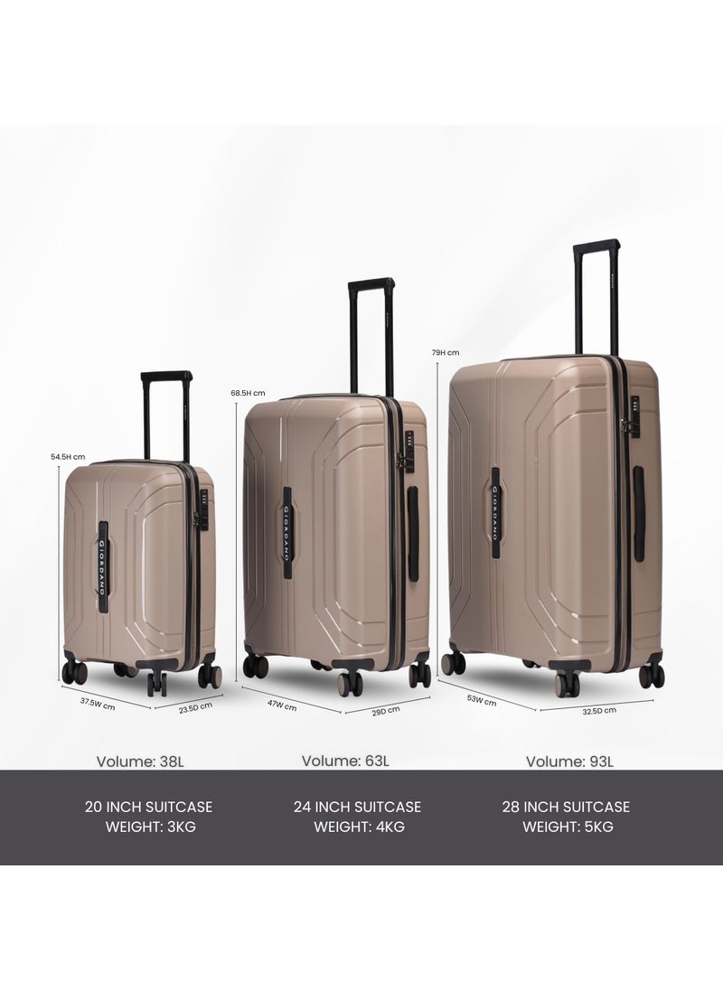 Giordano Luggage Sets of 2 Hard Shell PP Durable Lightweight Carry on & Checked Suitcase with Double Spinner Wheels, Secure Combination Lock Travel Bag, Unbreakable Hardcase Suitcase 2 Pcs Beige (S+L)