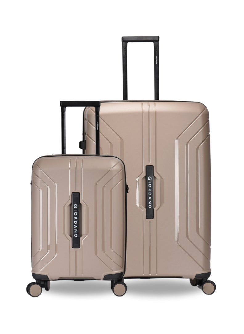 Giordano Luggage Sets of 2 Hard Shell PP Durable Lightweight Carry on & Checked Suitcase with Double Spinner Wheels, Secure Combination Lock Travel Bag, Unbreakable Hardcase Suitcase 2 Pcs Beige (S+L)